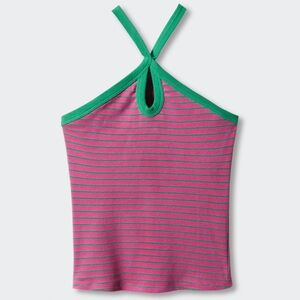 Pink and Green Striped Halter-neck knitted top